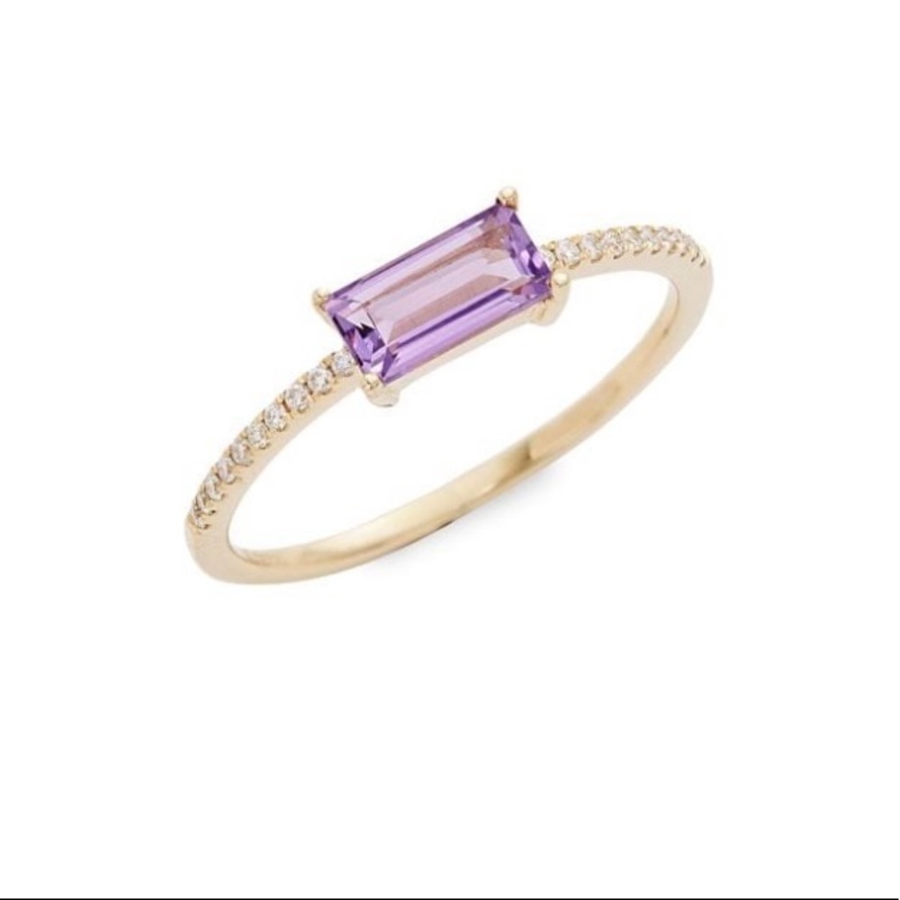 NWT 14K Yellow Gold, Amethyst & Diamond Ring/Size 7